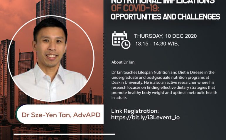 Guest Lecture from Deakin University Nutrition Department in collaboration with i3L to present online webinar on December 2020